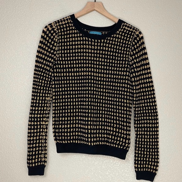 Alice + Olivia Kellye Metallic Knit Open Weave Cotton Sweater | Sz M - Picture 4 of 8